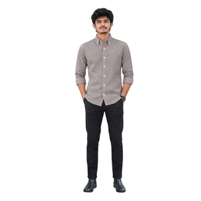 Men's Grey Linen Full Sleeve Shirt | Solid Textured Regular Fit Button-Down Shirt | Casual & Formal Wear
