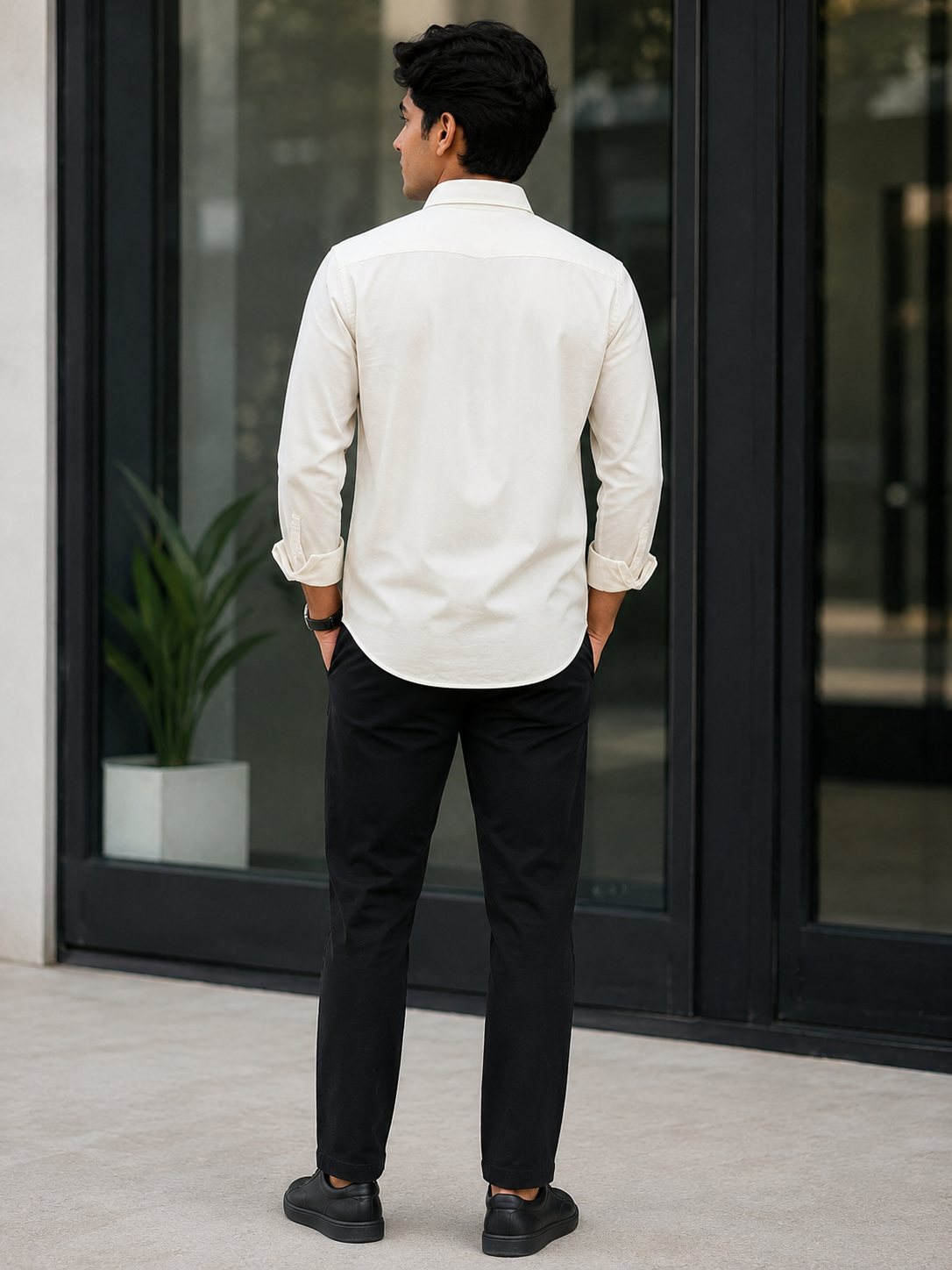 Men's Off White Full Sleeve Shirt | Solid Button Down Shirt | Regular Fit Formal & Casual Wear