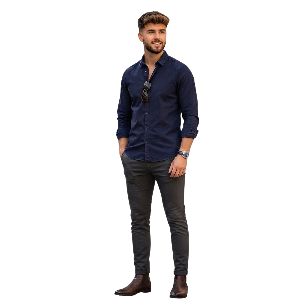 Men’s Solid Navy Blue Full Sleeve Casual Shirt | Classic Button-Down Shirt