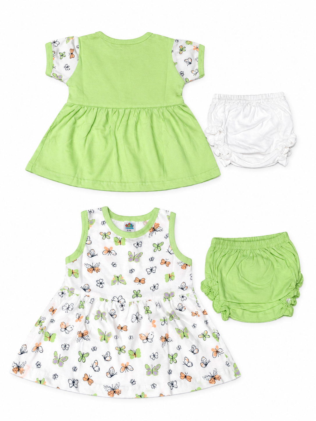 Baby Girls Frock Combo Set of 2 with Bloomers |  Butterfly Printed Cotton Frocks | Cute Summer Dress Set for Baby Girls