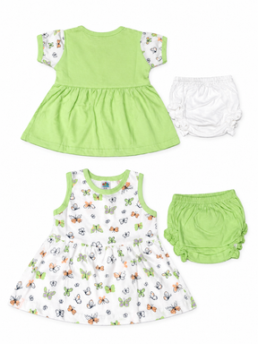 Baby Girls Frock Combo Set of 2 with Bloomers |  Butterfly Printed Cotton Frocks | Cute Summer Dress Set for Baby Girls