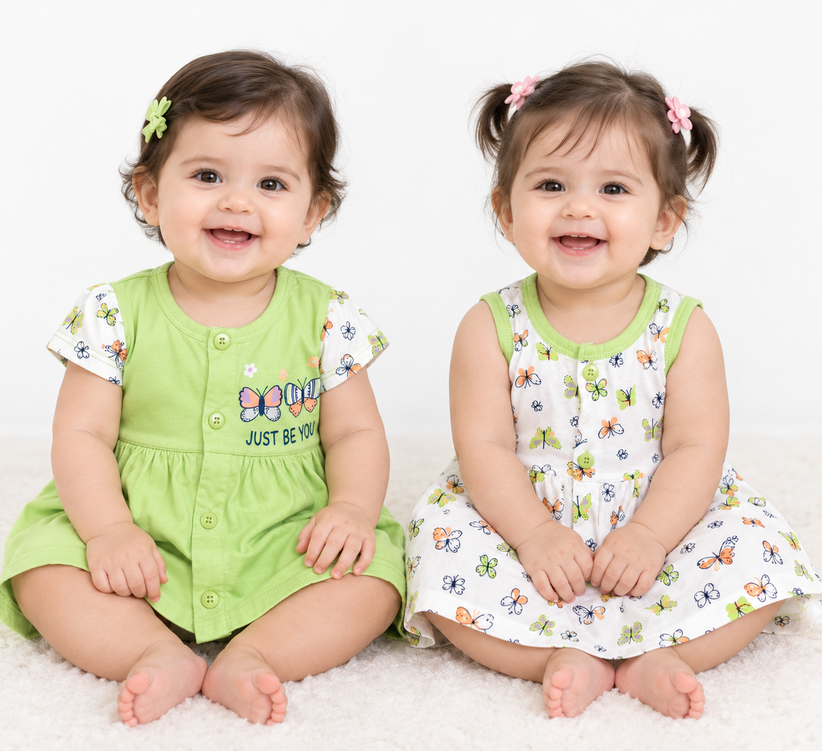 Baby Girls Frock Combo Set of 2 with Bloomers |  Butterfly Printed Cotton Frocks | Cute Summer Dress Set for Baby Girls