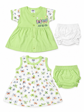 Baby Girls Frock Combo Set of 2 with Bloomers |  Butterfly Printed Cotton Frocks | Cute Summer Dress Set for Baby Girls
