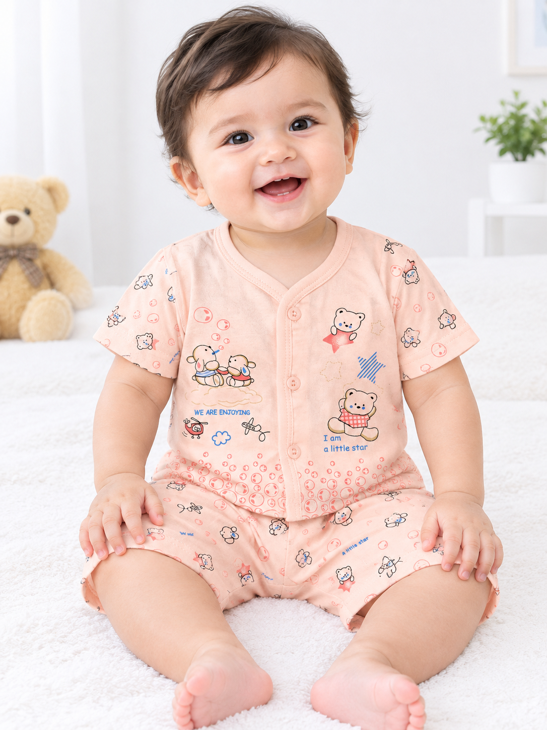 Baby Boys Cotton Dress Set with Printed Shirt & Shorts | Comfortable Casual Wear Outfit for Infants & Toddlers