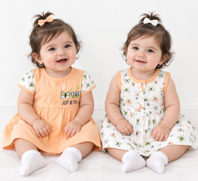 Baby Girls Frock Combo Set of 2 with Bloomers |  Butterfly Printed Cotton Frocks | Cute Summer Dress Set for Baby Girls
