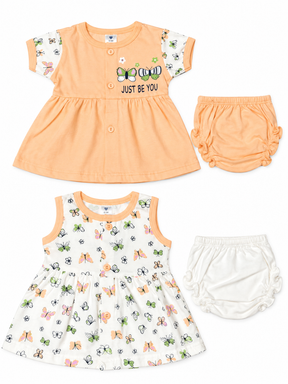 Baby Girls Frock Combo Set of 2 with Bloomers |  Butterfly Printed Cotton Frocks | Cute Summer Dress Set for Baby Girls