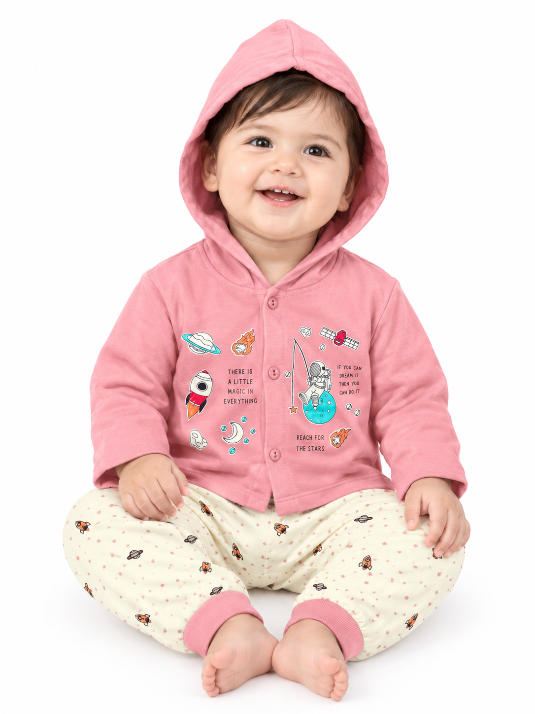 Baby Boy Cotton Hoodie Set with Printed Track Pants | Full Sleeve Hooded Jacket & Bottom Wear | Winter Wear Set