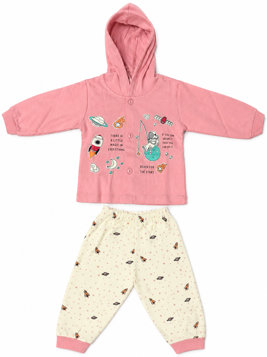 Baby Boy Cotton Hoodie Set with Printed Track Pants | Full Sleeve Hooded Jacket & Bottom Wear | Winter Wear Set