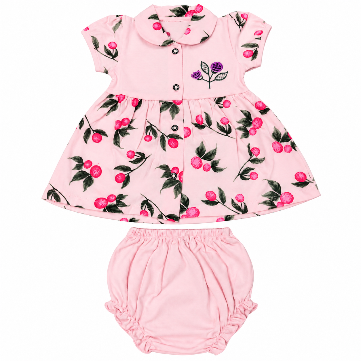 Baby Girls Cotton Frock with Matching Bloomer Shorts | Printed Party Wear Dress for Infants & Toddlers