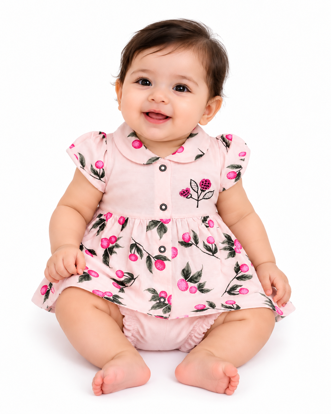 Baby Girls Cotton Frock with Matching Bloomer Shorts | Printed Party Wear Dress for Infants & Toddlers