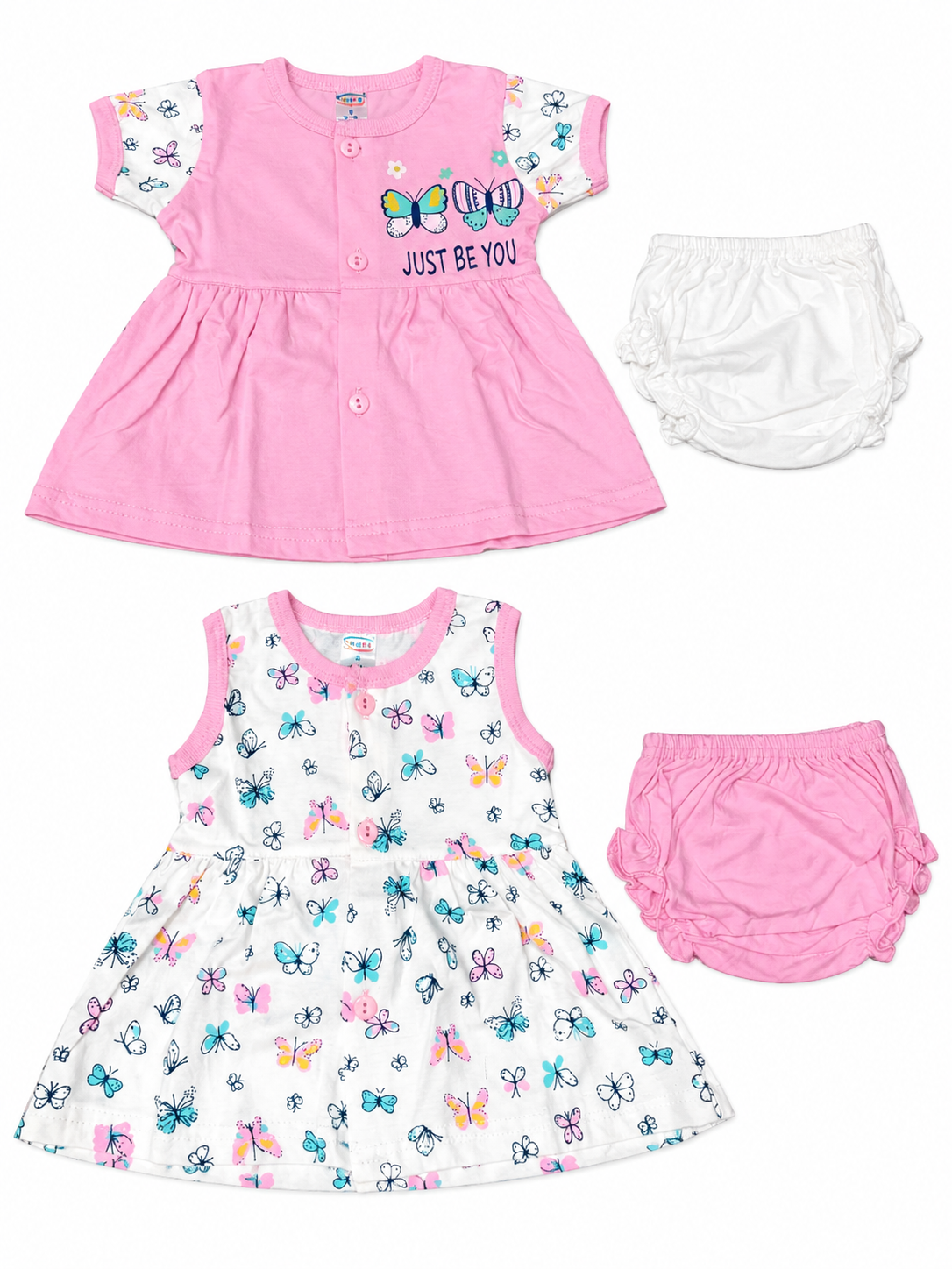 Baby Girls Frock Combo Set of 2 with Bloomers |  Butterfly Printed Cotton Frocks | Cute Summer Dress Set for Baby Girls
