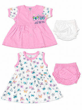 Baby Girls Frock Combo Set of 2 with Bloomers |  Butterfly Printed Cotton Frocks | Cute Summer Dress Set for Baby Girls