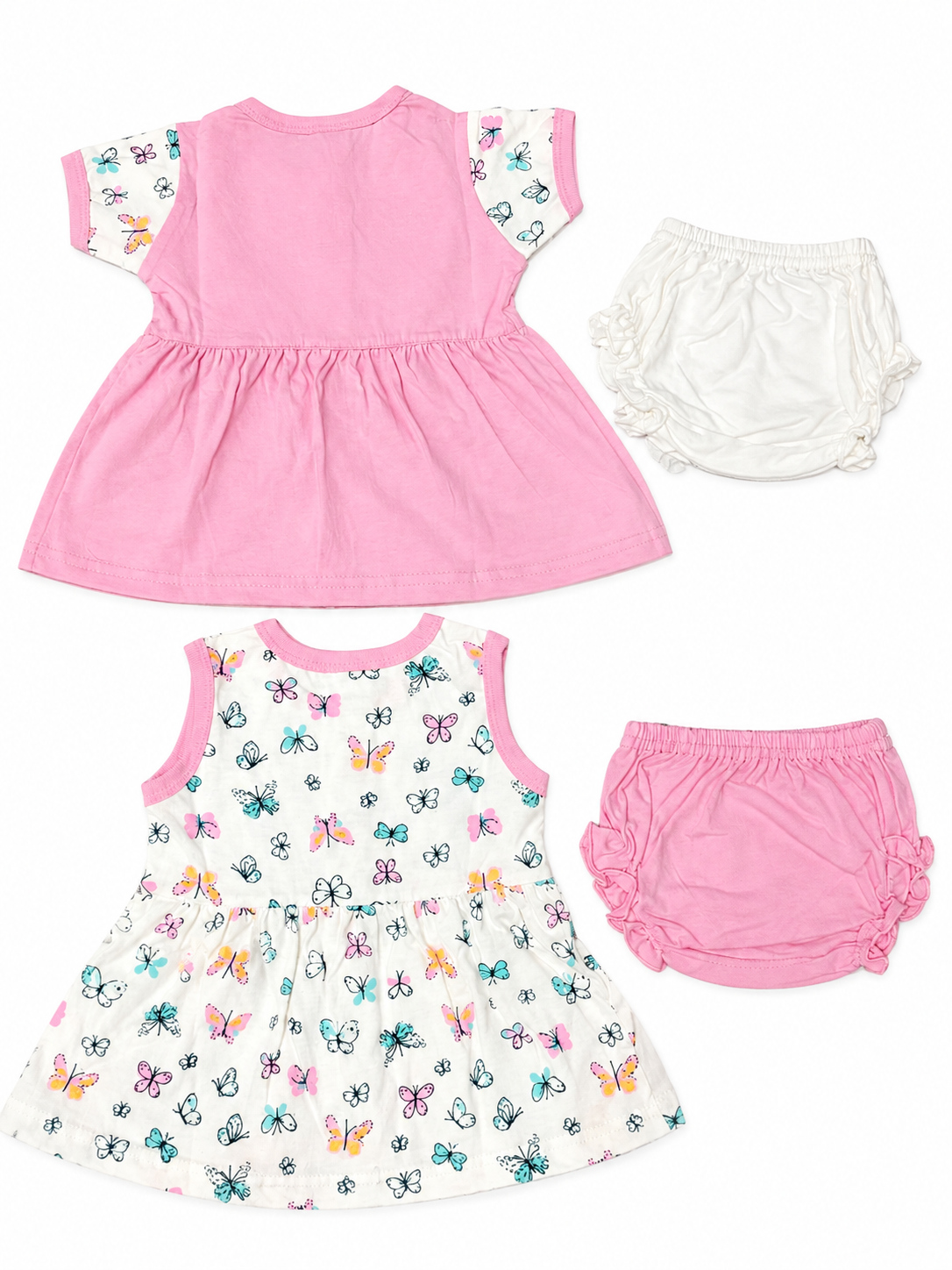 Baby Girls Frock Combo Set of 2 with Bloomers |  Butterfly Printed Cotton Frocks | Cute Summer Dress Set for Baby Girls