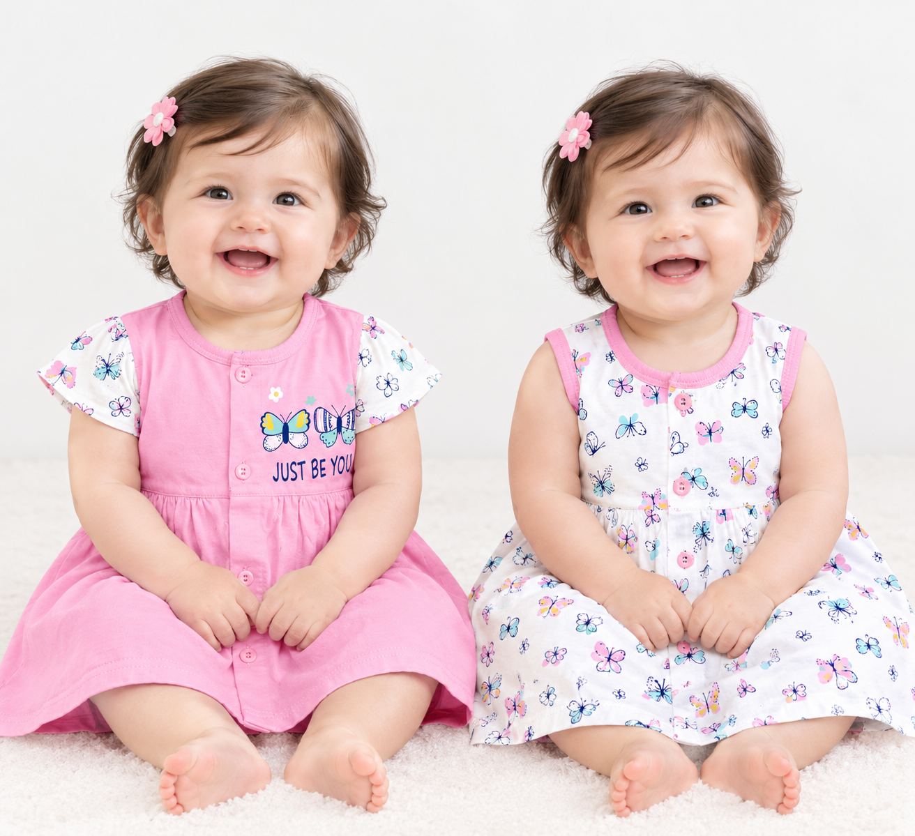Baby Girls Frock Combo Set of 2 with Bloomers |  Butterfly Printed Cotton Frocks | Cute Summer Dress Set for Baby Girls