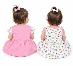 Baby Girls Frock Combo Set of 2 with Bloomers |  Butterfly Printed Cotton Frocks | Cute Summer Dress Set for Baby Girls