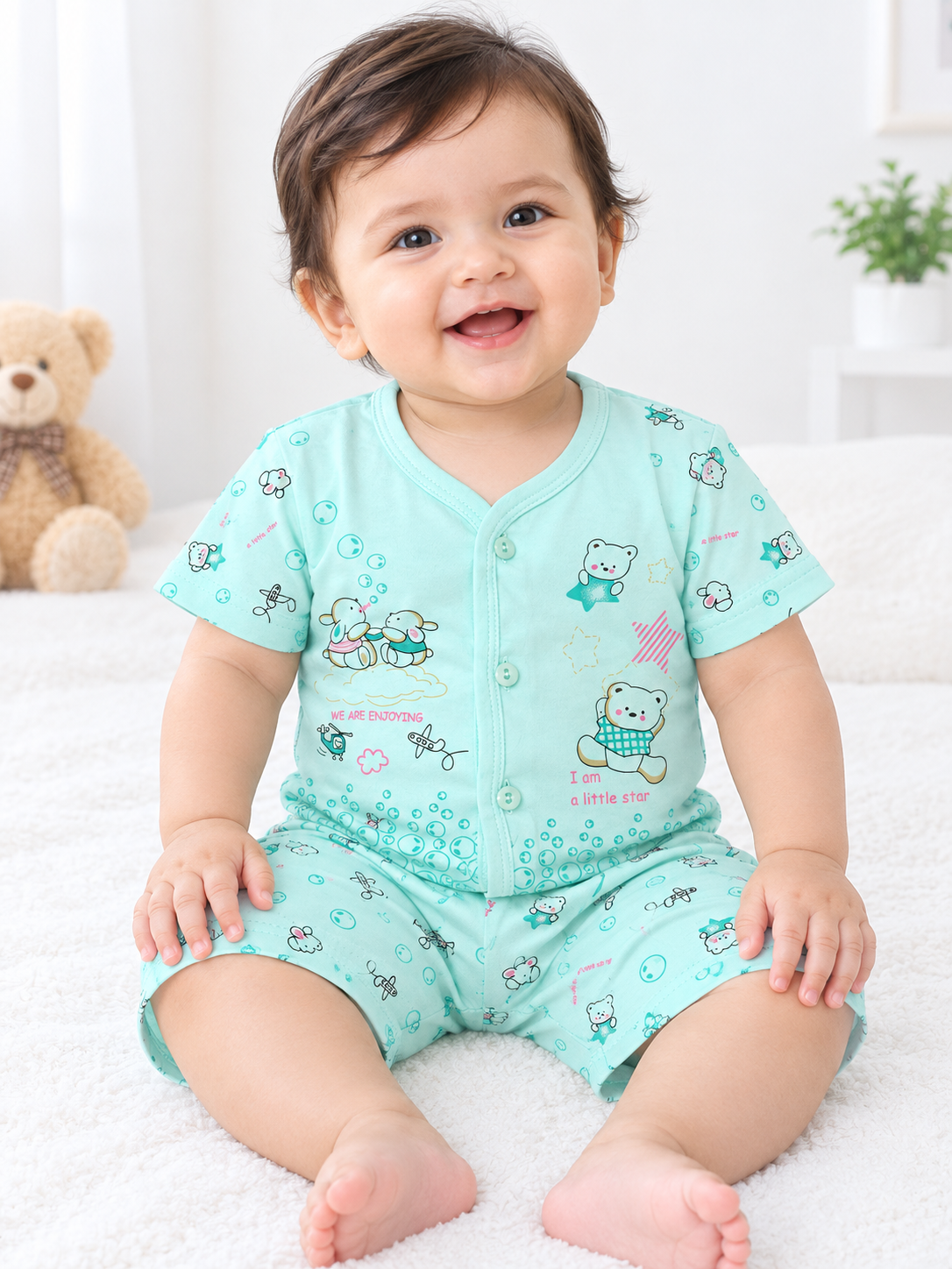 Baby Boys Cotton Dress Set with Printed Shirt & Shorts | Comfortable Casual Wear Outfit for Infants & Toddlers