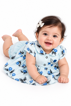 Baby Girls Cotton Frock with Matching Bloomer Shorts | Printed Party Wear Dress for Infants & Toddlers