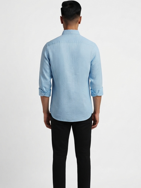 Men's Sky Blue Solid Casual Linen Shirt | Regular Fit Long-Sleeve Shirt for Summer & Casual Wear