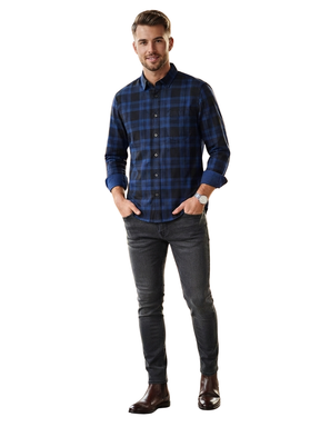 Men’s Black & Navy Blue Checkered Full Sleeve Casual Shirt | Stylish Plaid Button-Down Shirt
