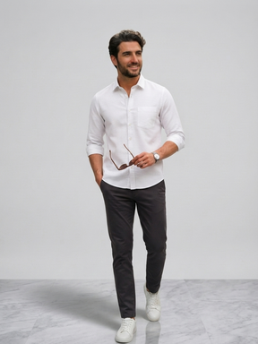 Men’s Classic White Full Sleeve Casual Shirt | Stylish Solid Button-Down Shirt