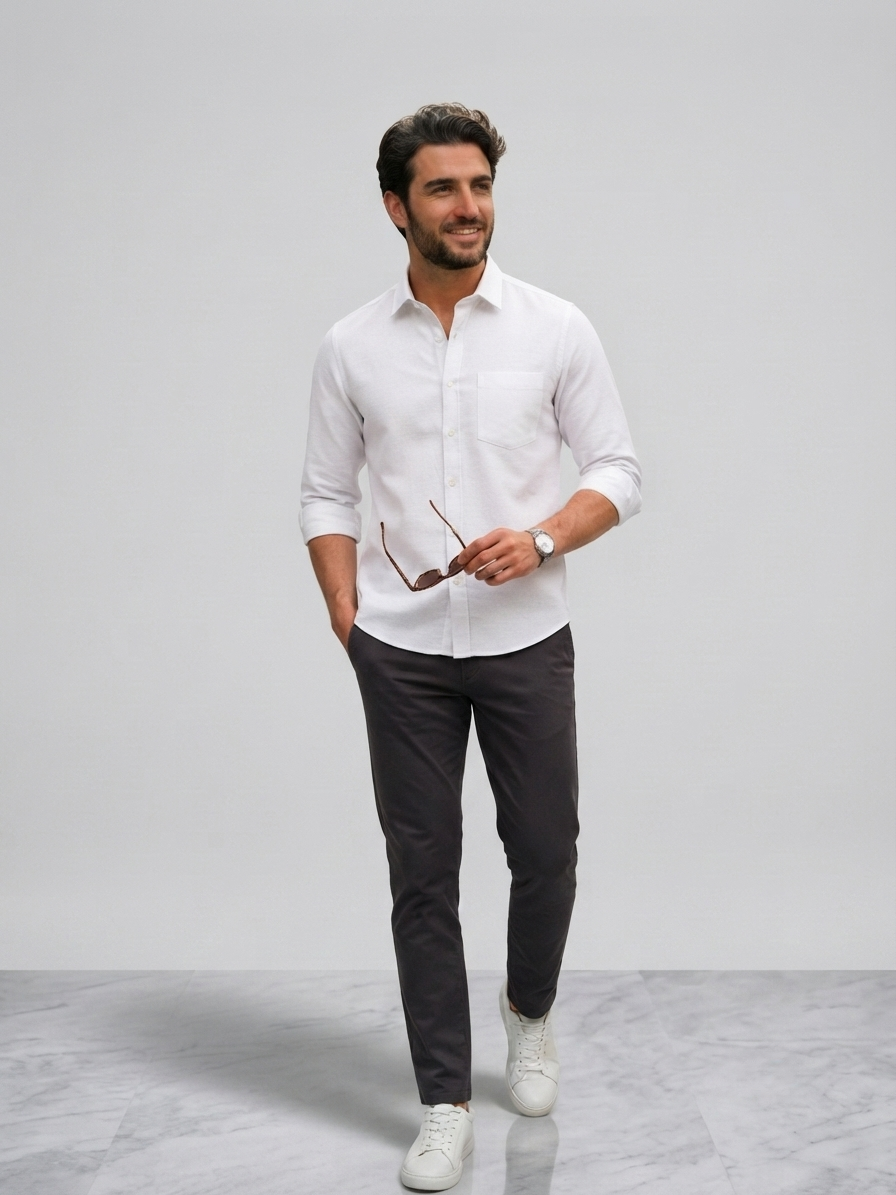 Men’s Classic White Full Sleeve Casual Shirt | Stylish Solid Button-Down Shirt