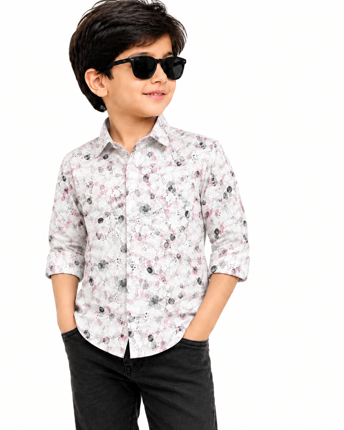 Boys White Floral Printed Full Sleeve Shirt | Stylish Casual & Party Wear Kids Shirt