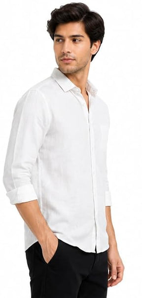White Linen Full Sleeve Shirt for Men | Premium Comfortable Casual & Formal Wear
