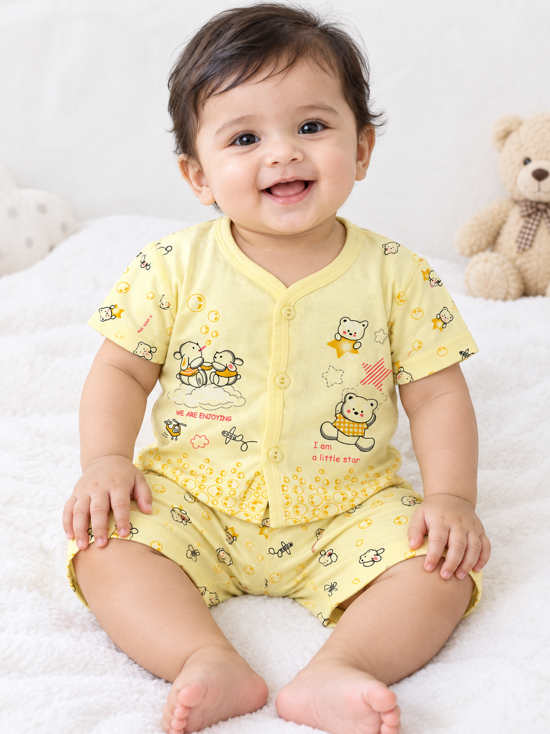 Baby Boys Cotton Dress Set with Printed Shirt & Shorts | Comfortable Casual Wear Outfit for Infants & Toddlers