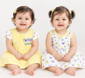 Baby Girls Frock Combo Set of 2 with Bloomers |  Butterfly Printed Cotton Frocks | Cute Summer Dress Set for Baby Girls