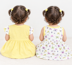 Baby Girls Frock Combo Set of 2 with Bloomers |  Butterfly Printed Cotton Frocks | Cute Summer Dress Set for Baby Girls