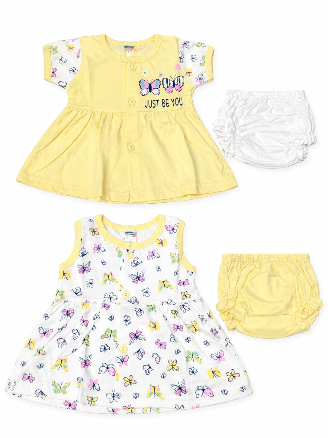 Baby Girls Frock Combo Set of 2 with Bloomers |  Butterfly Printed Cotton Frocks | Cute Summer Dress Set for Baby Girls
